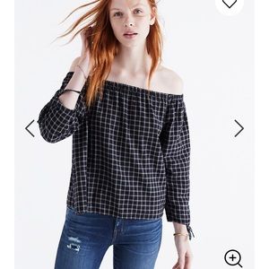 Black plaid Madewell off-the-shoulder top
